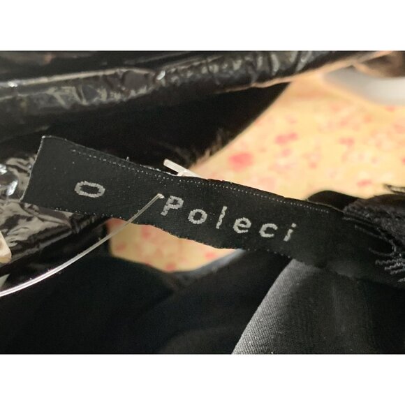 NWT Black Sequin Halter Dress Faux Leather Twist Neck By Poleci Size 0 Silk USA - Picture 6 of 12